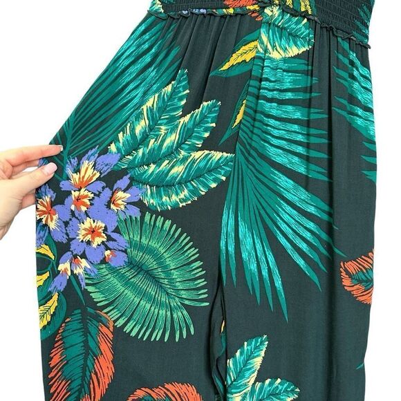 NWT Patrons of Peace Tropical Palm Leaf Print Off Shoulder Surplice Smocked Ruff - Picture 11 of 16
